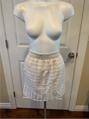 J Crew Linen-Blend Striped Elastic-Waist Mini Skirt - Cream/White - 6